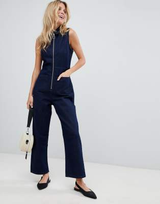 denim jumpsuit with zip