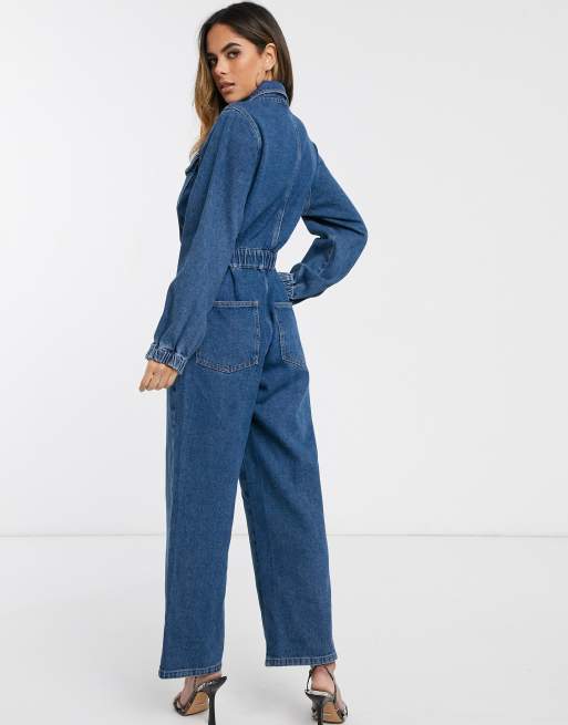 Zip-Up Denim Jumpsuit