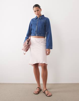 Asos Design Denim Zip Up Jacket In Blue