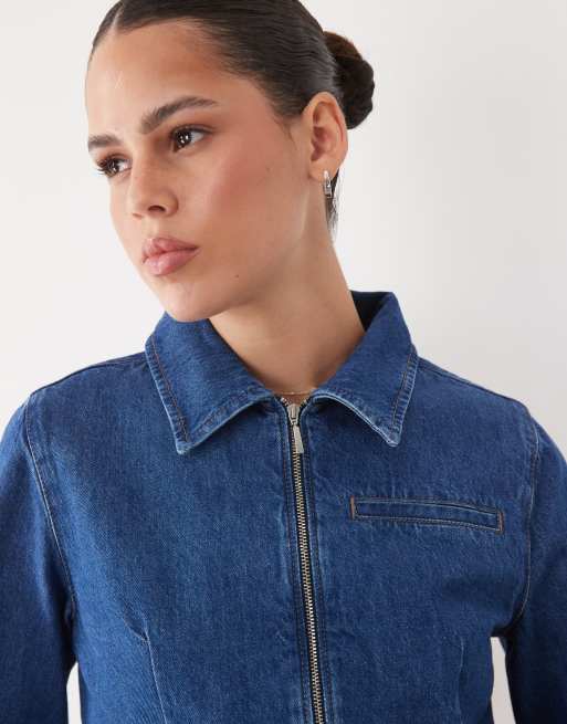 ASOS DESIGN denim zip up jacket in indigo, 2 of 4
