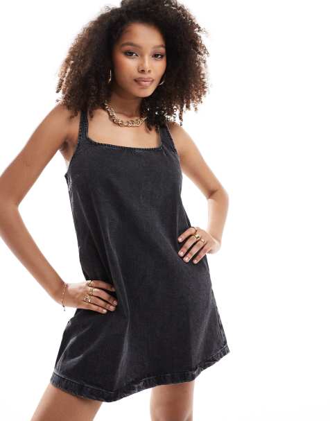 ASOS DESIGN - Denim zonnejurk in zwart met wassing - view 1