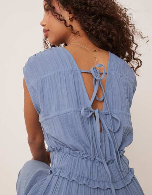 ASOS DESIGN – Denimblå jumpsuit med indragen byst i dubbel väv, 4 av 4