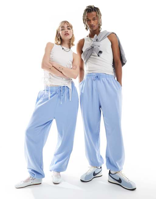 ASOS DESIGN - Denimblå oversized unisex-joggingbukser i syrevask, 3 af 4