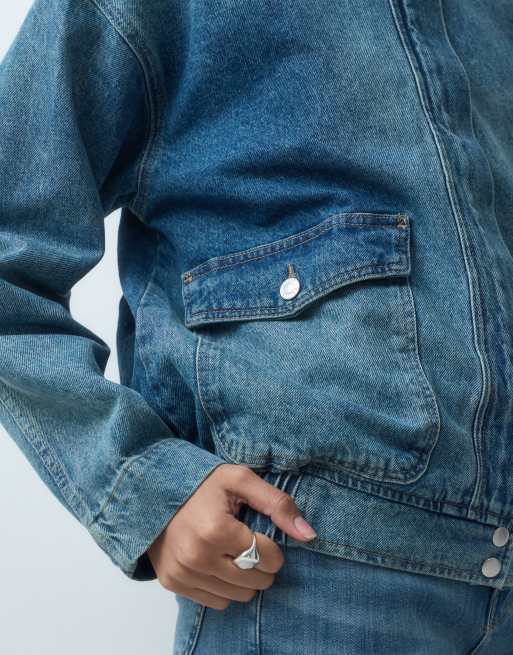 ASOS DESIGN denimjacka med dragkedja i ljus vintagetvätt, 2 av 4