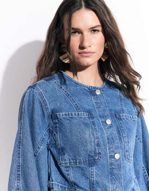 ASOS DESIGN denimjacka med sömmar i mellanblått set, 3 av 8