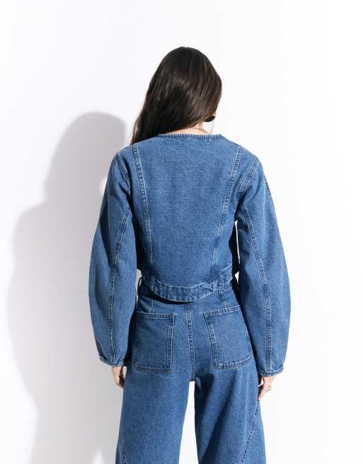 ASOS DESIGN denimjacka med sömmar i mellanblått set, 4 av 8