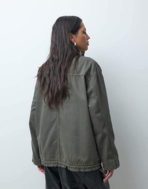 ASOS DESIGN denimjacka med ståkrage i khaki, 4 av 4