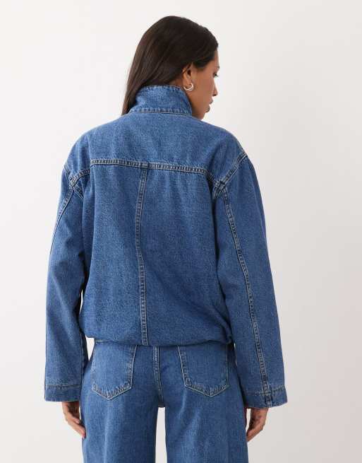 ASOS DESIGN denimjacka med ståkrage i mellanblå tvätt, 4 av 4