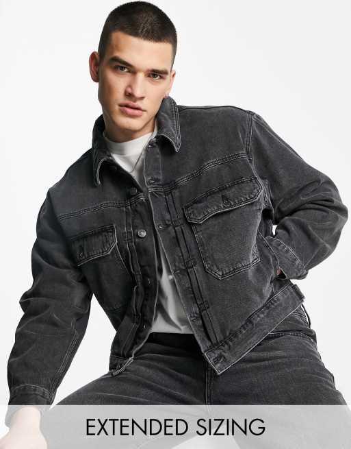 ASOS DESIGN - Denimjakke i 90'er-stil i forvasket sort 