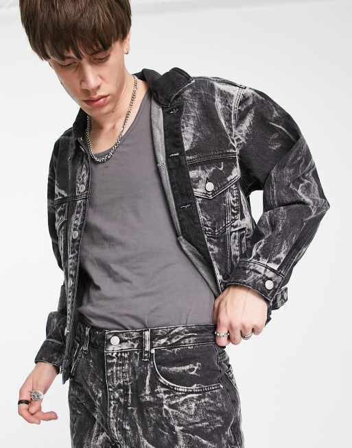 Asos Design - Denimjakke med 90'er pasform i sort marmorvask