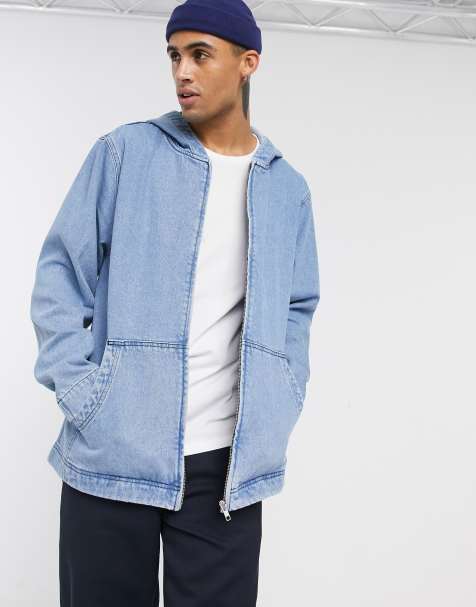 ASOS DESIGN - Denimjakke med hætte i blå light wash - view 1