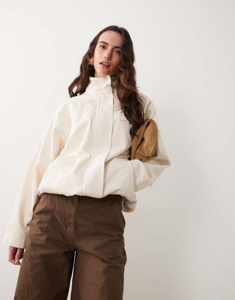 ASOS DESIGN denimjakke med ståkrave i ecru - view 1