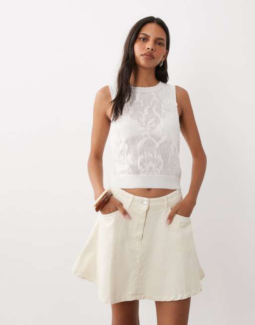ASOS DESIGN denimnederdel i råhvid med cirkelsnit, 3 af 5