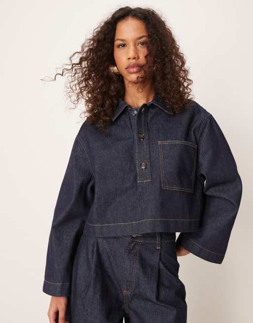 ASOS DESIGN - Denimskjorte med knapper og firkantet pasform i skyllet vask