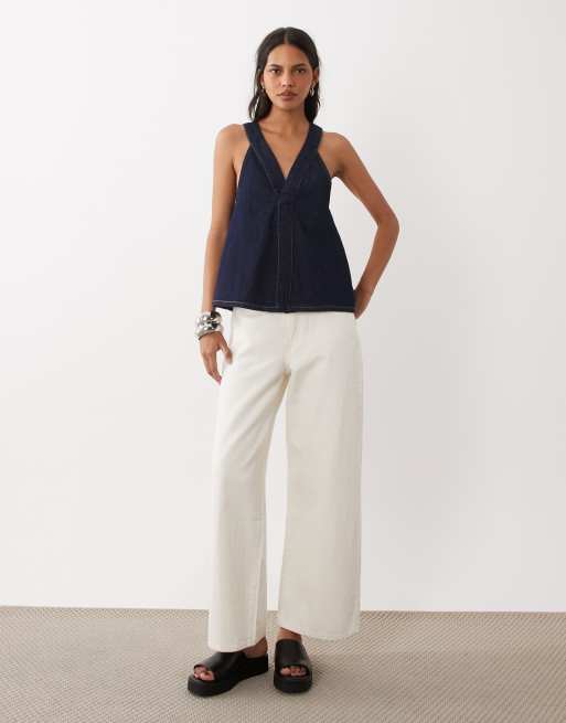 ASOS DESIGN denimtop med krydsryg i rinse, 3 af 4