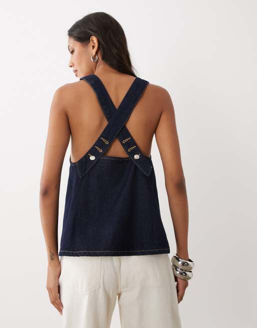 ASOS DESIGN denimtop med krydsryg i rinse, 4 af 4