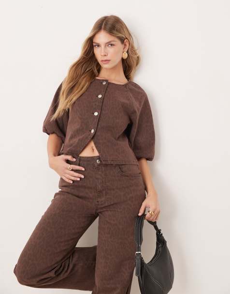 ASOS DESIGN - Denimtop med puffede raglanærmer og mørkt leopardprint - view 1