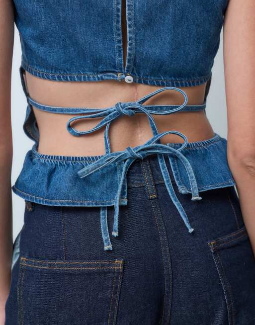 ASOS DESIGN denimtopp med smockad midja, 3 av 5