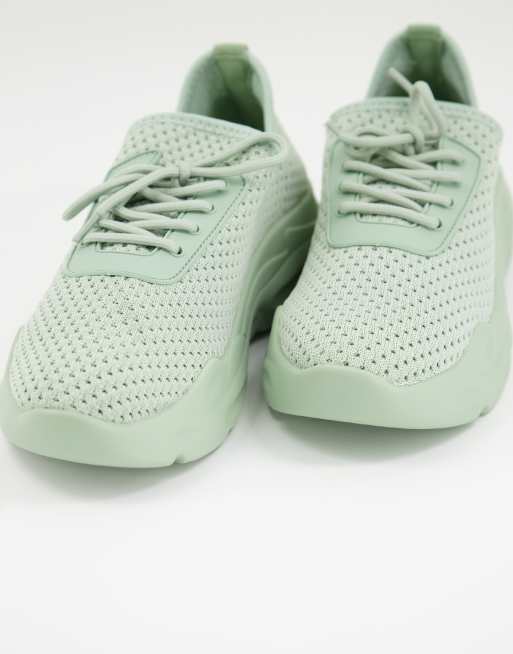 ASOS DESIGN Denmark chunky knit lace up trainers in mint, 3 of 4