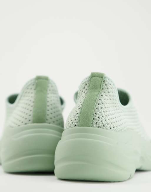 ASOS DESIGN Denmark chunky knit lace up trainers in mint, 4 of 4