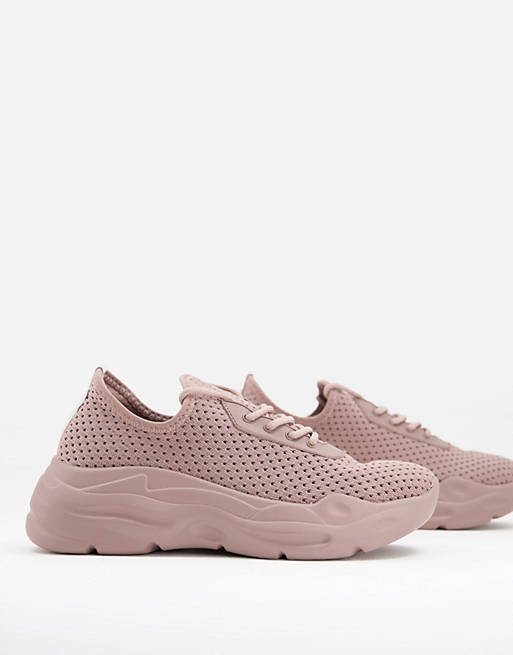 ASOS DESIGN Denmark chunky knit lace up trainers in rose