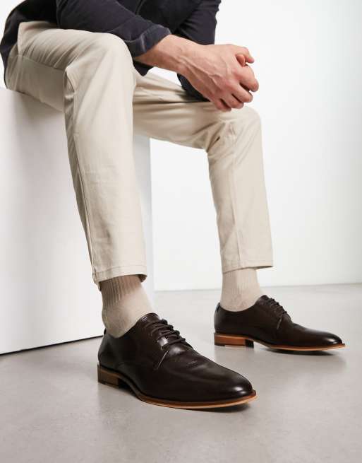 Homme Chaussures Derby En Cuir Poli Marron