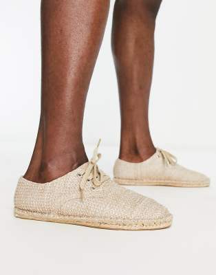 ASOS DESIGN derby espadrilles in stone basket weave-Neutral