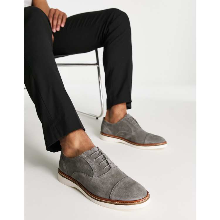 ASOS DESIGN derby lace up shoe in grey suede on white wedge sole