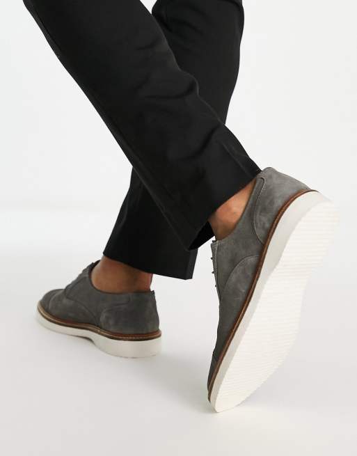 ASOS DESIGN derby lace up shoe in grey suede on white wedge sole, 4 of 4