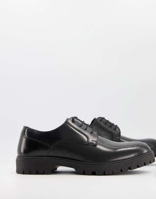 ASOS DESIGN derby lace up shoes in black leather with