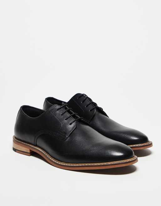 ASOS DESIGN derby lace up shoes in black leather, 2 of 4