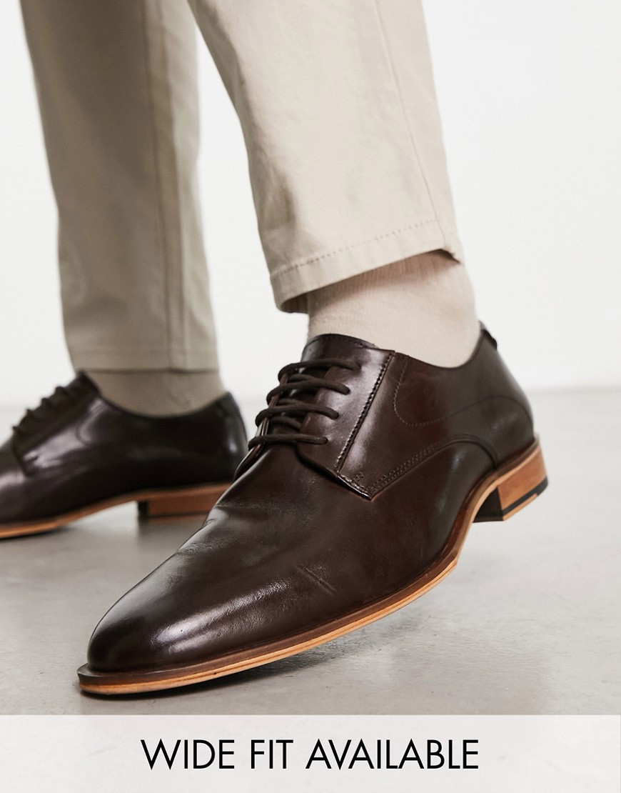 Asos Design Derby Lace Up Shoes In Brown Leather