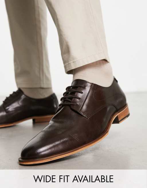 ASOS DESIGN derby lace up shoes in brown leather with natural sole