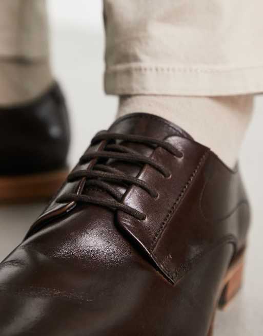 ASOS DESIGN derby lace up shoes in brown leather with natural sole