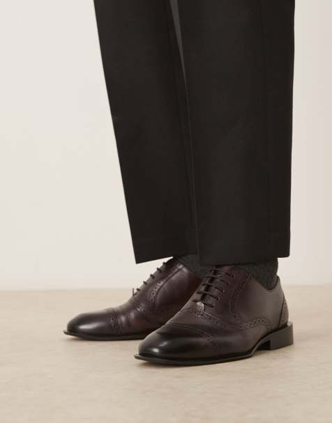 ASOS DESIGN derby lace up shoes in burgundy leather - view 1