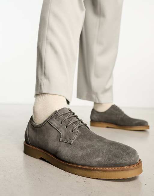 ASOS DESIGN derby lace up shoes in gray suede with faux crepe sole