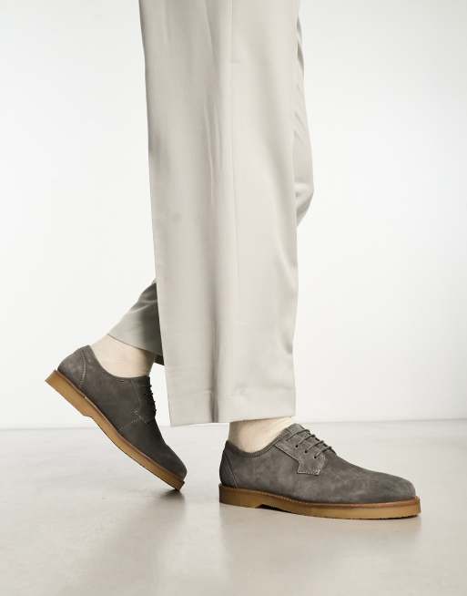 ASOS DESIGN derby lace up shoes in gray suede with faux crepe sole