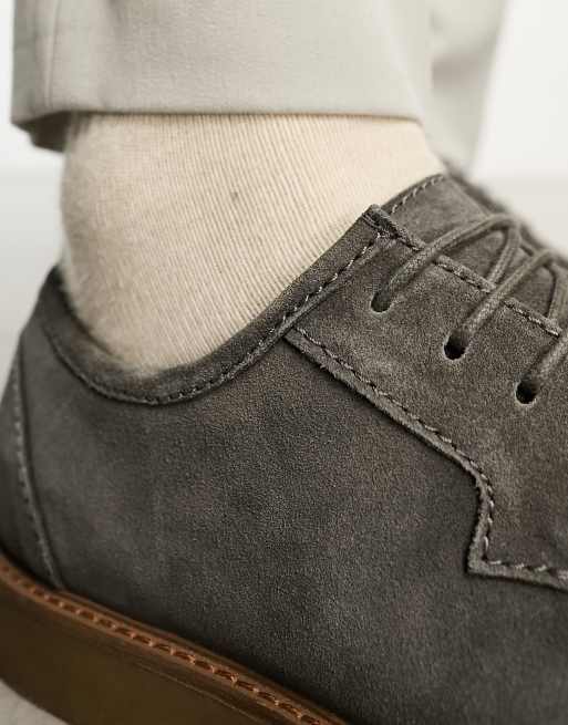 ASOS DESIGN derby lace up shoes in grey suede with faux crepe sole