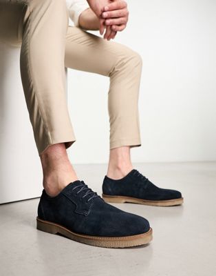 ASOS DESIGN derby lace up shoes in navy suede with faux crepe sole