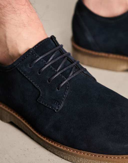 ASOS DESIGN derby lace up shoes in navy suede with faux crepe sole