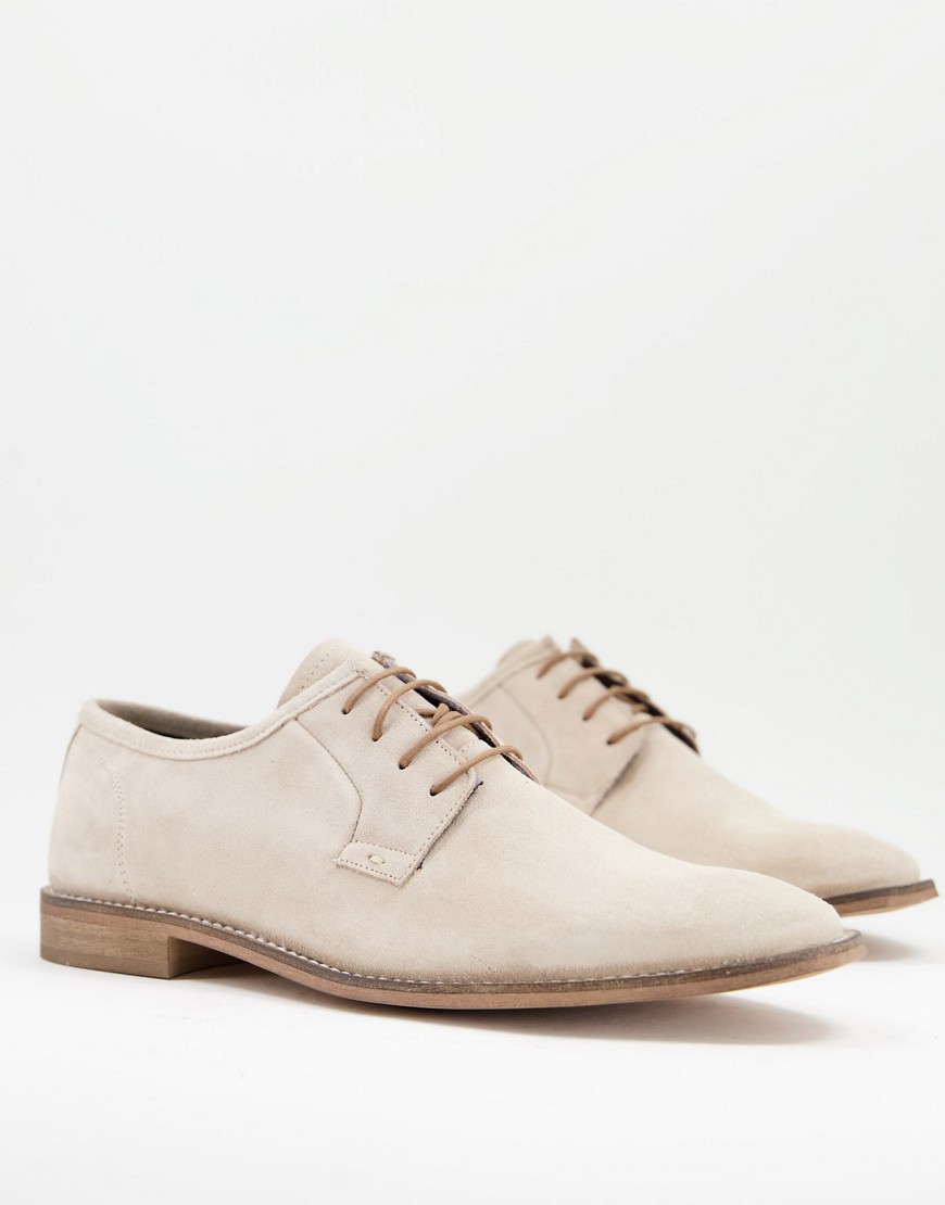 ASOS DESIGN derby lace up shoes in stone suede-Neutral