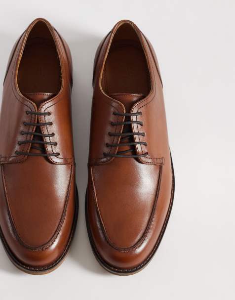 ASOS DESIGN – Derby-Schnürschuhe aus hellbraunem Leder mit Mokassinnaht am Vorderblatt - view 1