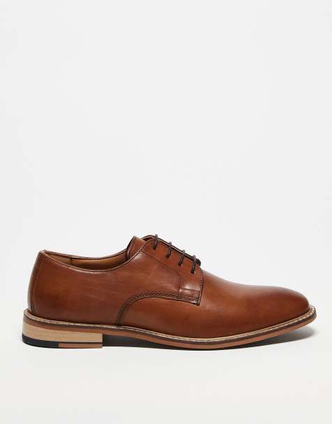 ASOS DESIGN – Derby-Schuhe zum Schnüren aus Leder in Hellbraun - view 1