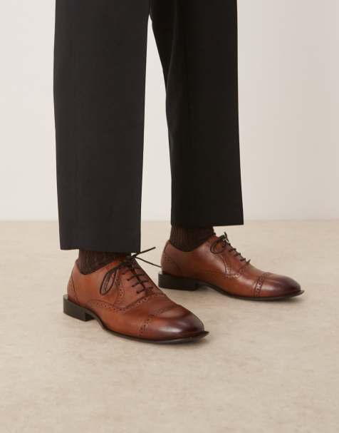 ASOS DESIGN – Derby-Schuhe zum Schnüren aus Leder in Hellbraun - view 1