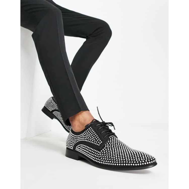 ASOS DESIGN derby shoe in black patent faux suede with diamante