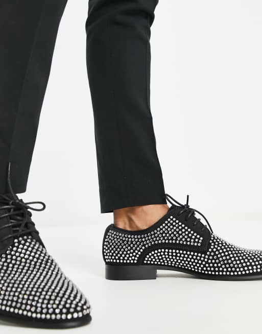 ASOS DESIGN derby shoe in black patent faux suede with diamante | ASOS