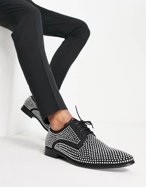ASOS DESIGN derby shoes in black patent faux suede with diamante