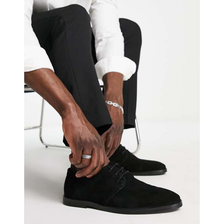 ASOS DESIGN derby shoes in black suede with piped edging