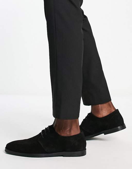 ASOS DESIGN derby shoes in black suede with piped edging