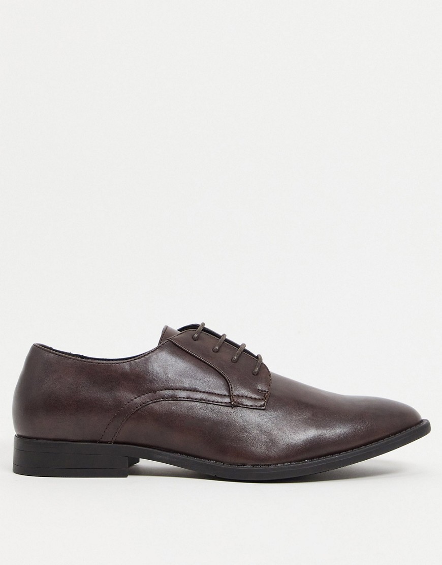 ASOS DESIGN derby shoes in brown faux leather